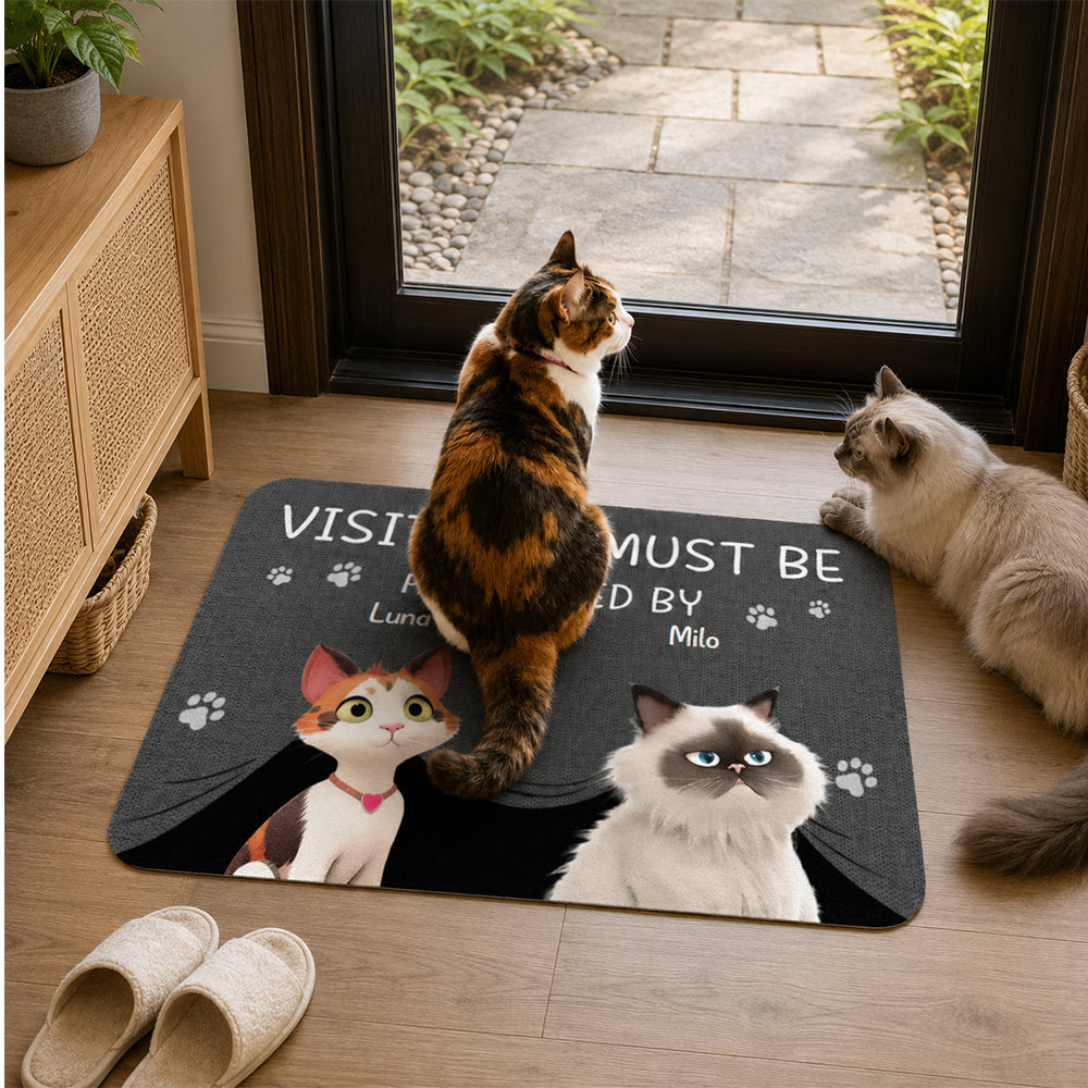 Personalized Visitors Must Be Approved By Pet Non-Slip Doormat Custom Name Home Decor Birthday Gift for Dog Cat Owners Lovers