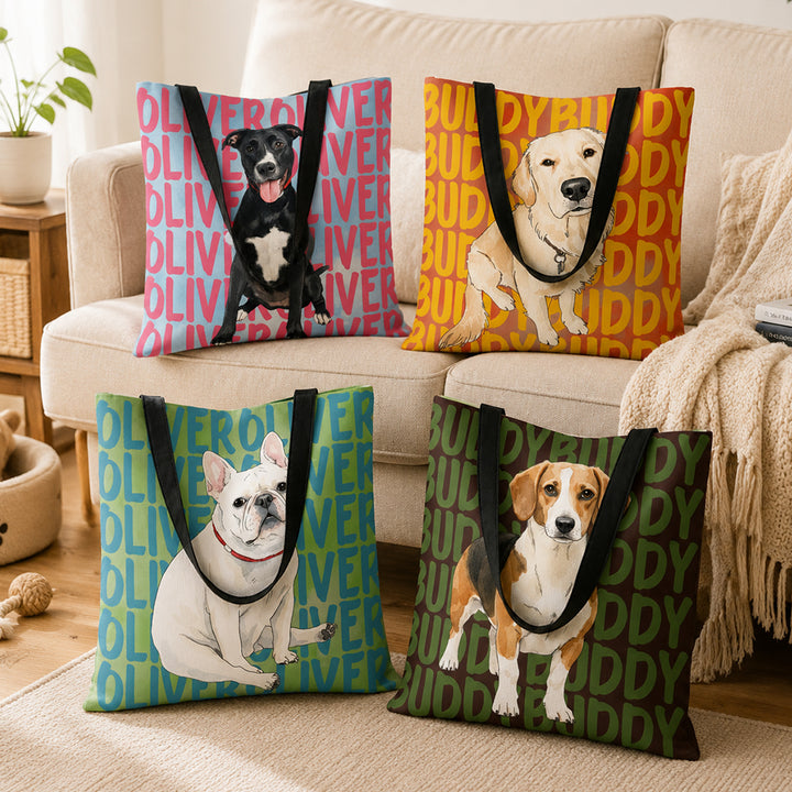 Personalized Watercolor Pet Portrait Tote Bag Unique Thoughtful Gifts for Dog Mom Cat Lover Pet Owners