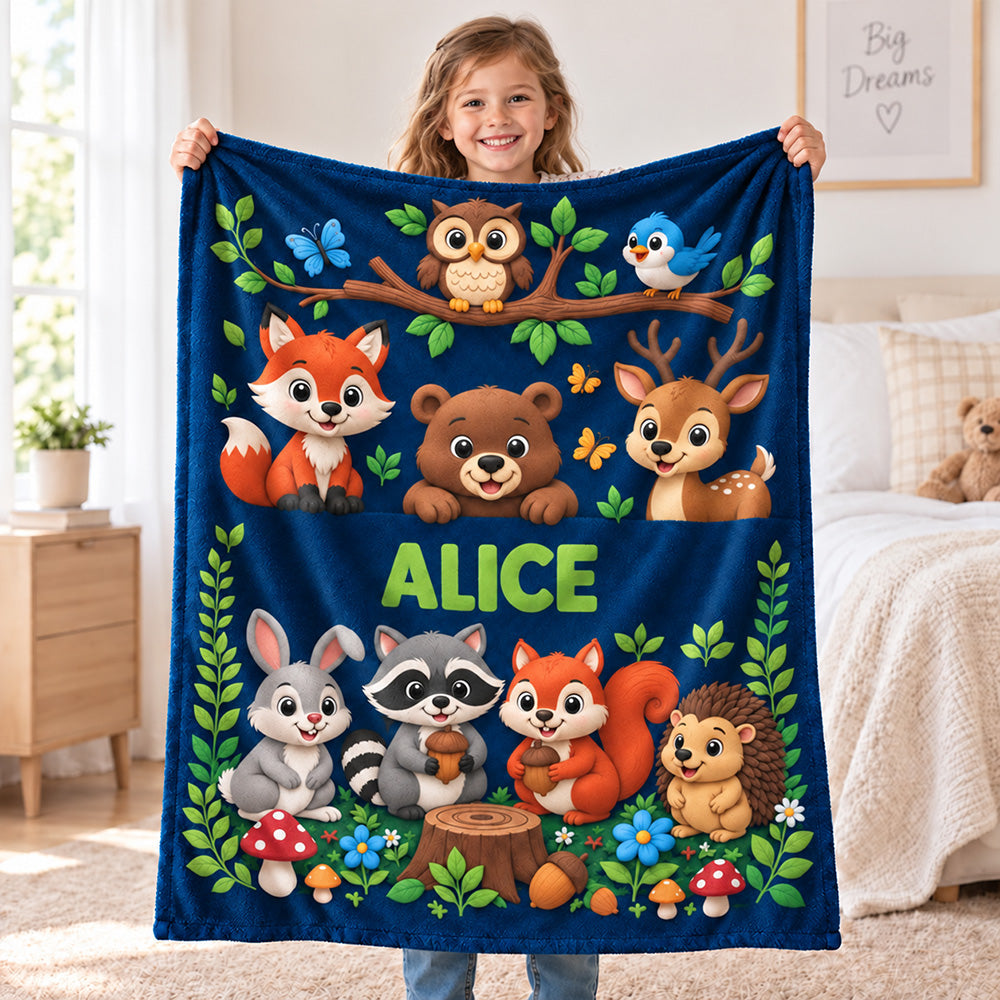 Personalized Whimsical Cartoon &amp; Animal Themes Blanket Custom Name Soft Throw Blanket for Kids