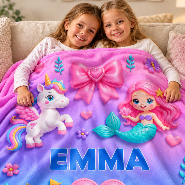 Personalized Whimsical Cartoon &amp; Animal Themes Blanket Custom Name Soft Throw Blanket for Kids