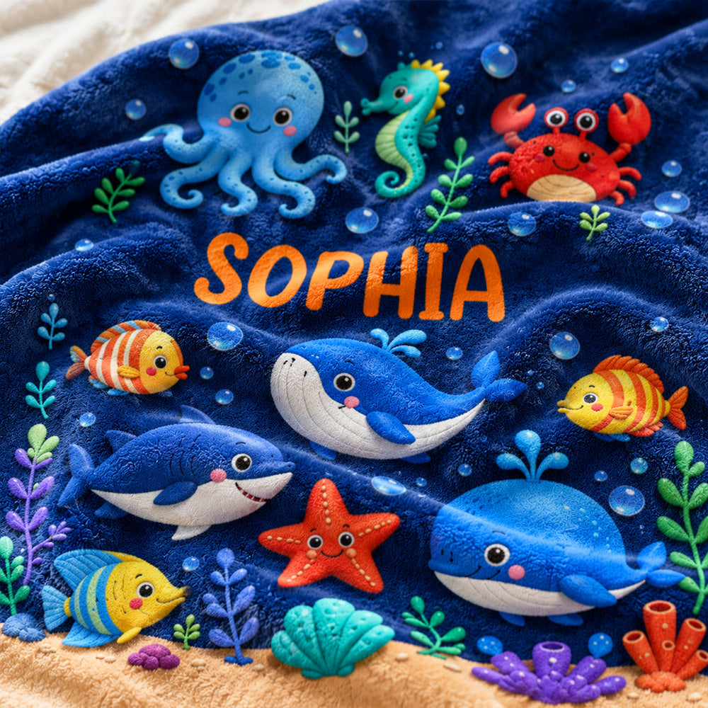 Personalized Whimsical Cartoon &amp; Animal Themes Blanket Custom Name Soft Throw Blanket for Kids