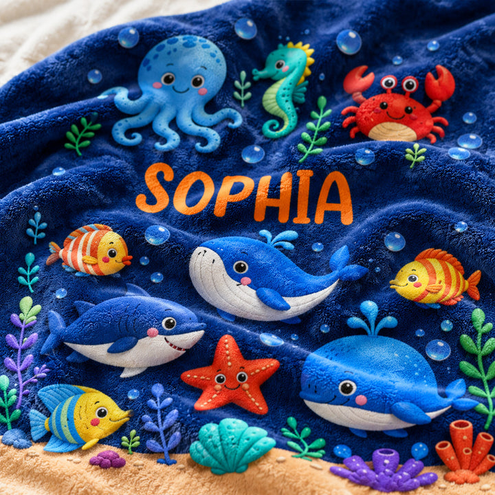 Personalized Whimsical Cartoon &amp; Animal Themes Blanket Custom Name Soft Throw Blanket for Kids