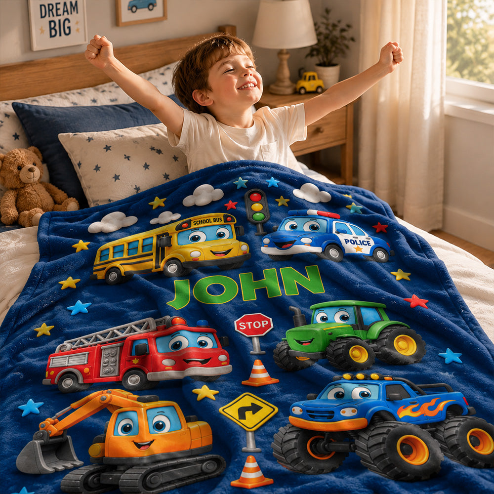 Personalized Whimsical Cartoon &amp; Animal Themes Blanket Custom Name Soft Throw Blanket for Kids