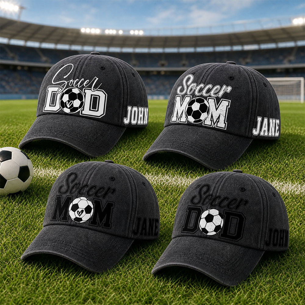 Personalized Soccer Mom Dad Baseball Cap Custom Name Vintage Style Hat Family Gift