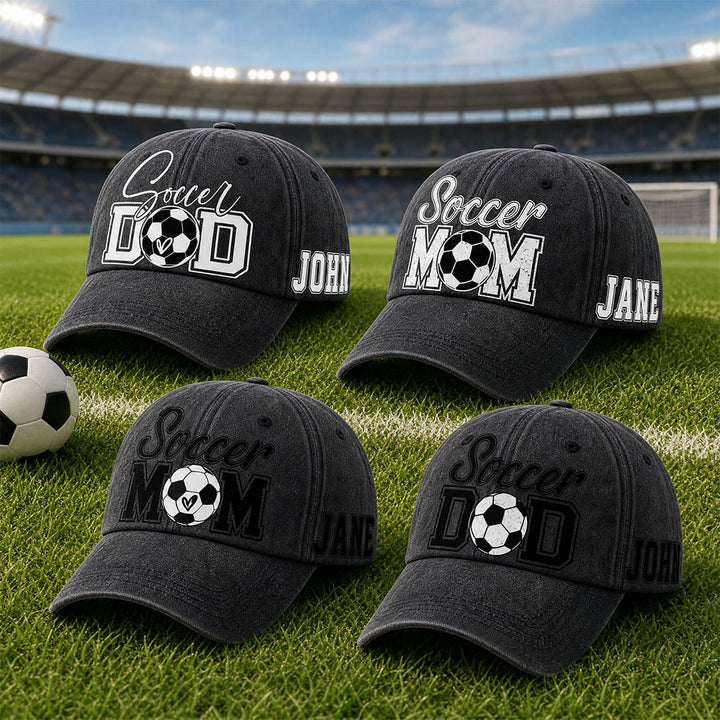 Personalized Soccer Mom Dad Baseball Cap Custom Name Vintage Style Hat Family Gift