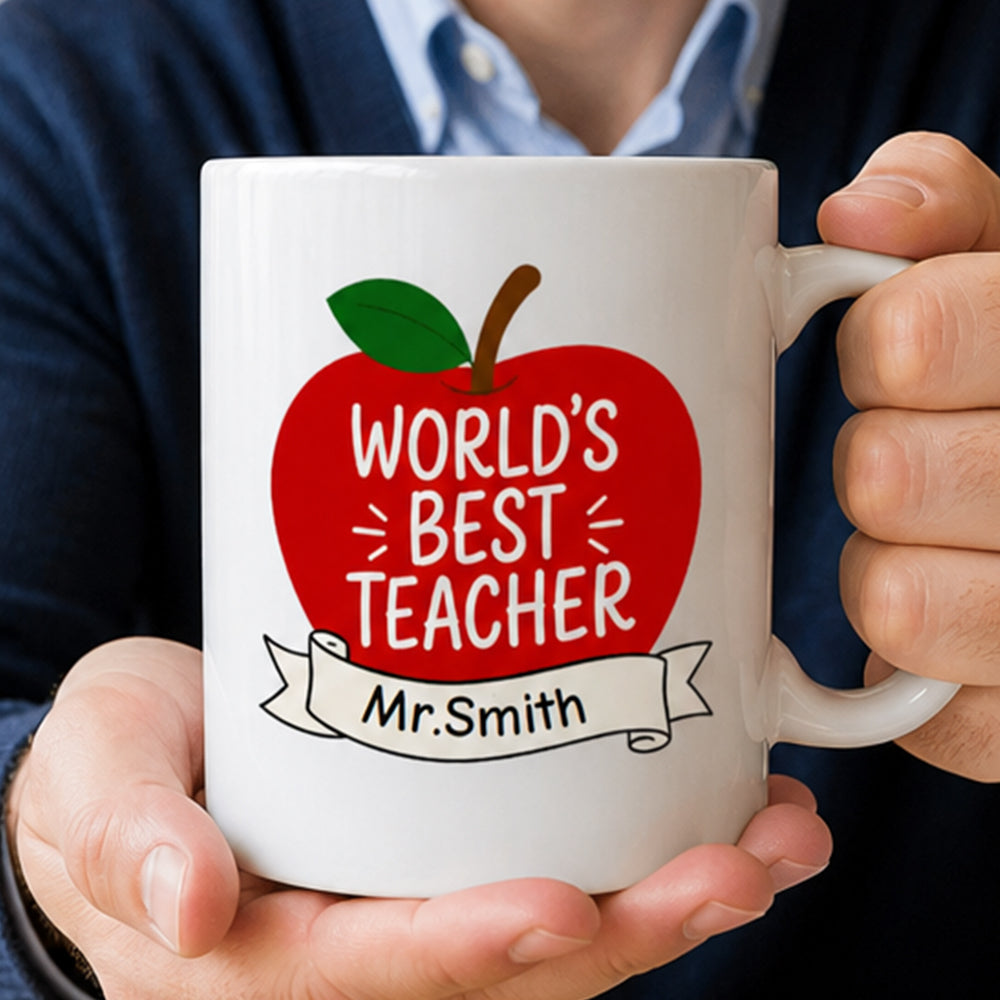 Personalized Worlds Best Teacher Apple Mug Custom Name Teacher Appreciation Gift from Student Back to School 11oz Cup