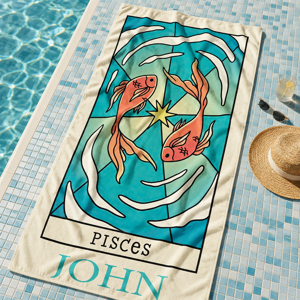 Personalized Zodiac Beach Towel Custom Horoscope Star Sign Pool Towel Birthday Gift for Astrology Lovers