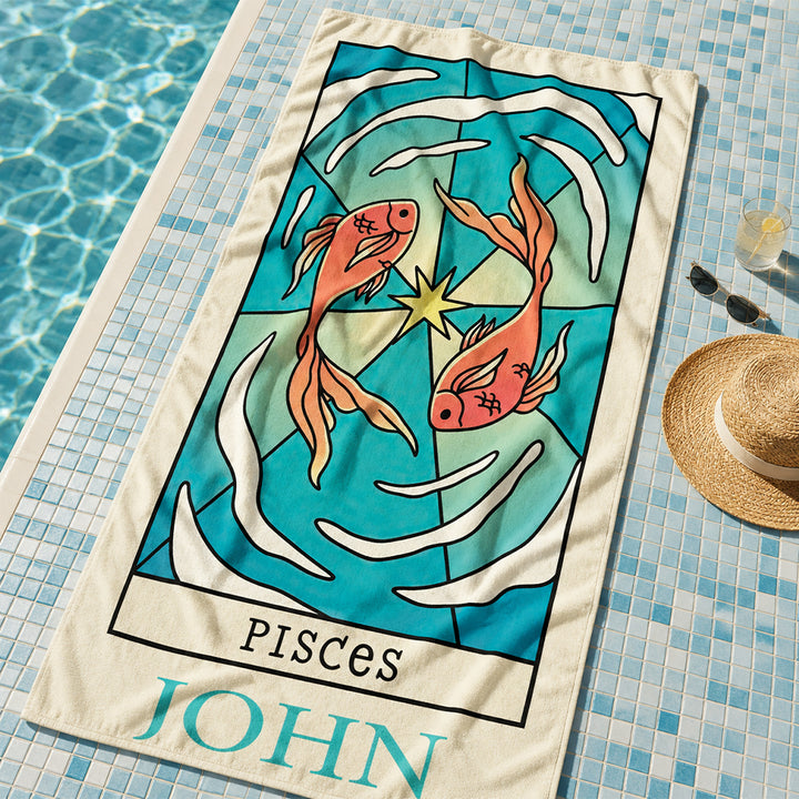 Personalized Zodiac Beach Towel Custom Horoscope Star Sign Pool Towel Birthday Gift for Astrology Lovers