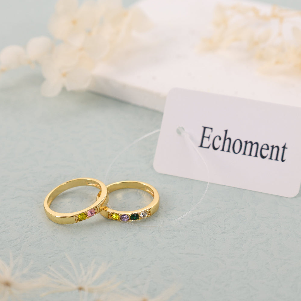 Echoment - Personalized 1-10 Birthstones Ring Minimalist Jewelry Mother&