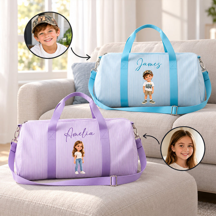 Personalized 3D Effect Cartoon Character Large Duffle Bag Custom Photo Travel Bag with Name Birthday Gift for Boys and Girls