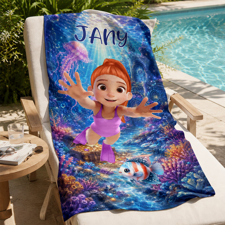 Personalized 3D Ocean Animal Character Beach Towel with Custom Name Oversized Quick-Dry Microfiber Towel for Kids Adults Beach Party Gift