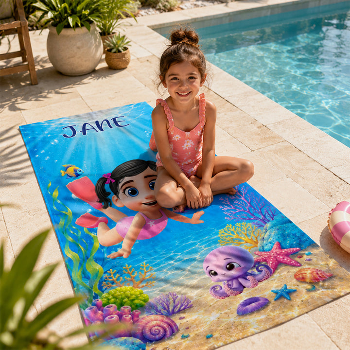 Personalized 3D Ocean Animal Character Beach Towel with Custom Name Oversized Quick-Dry Microfiber Towel for Kids Adults Beach Party Gift