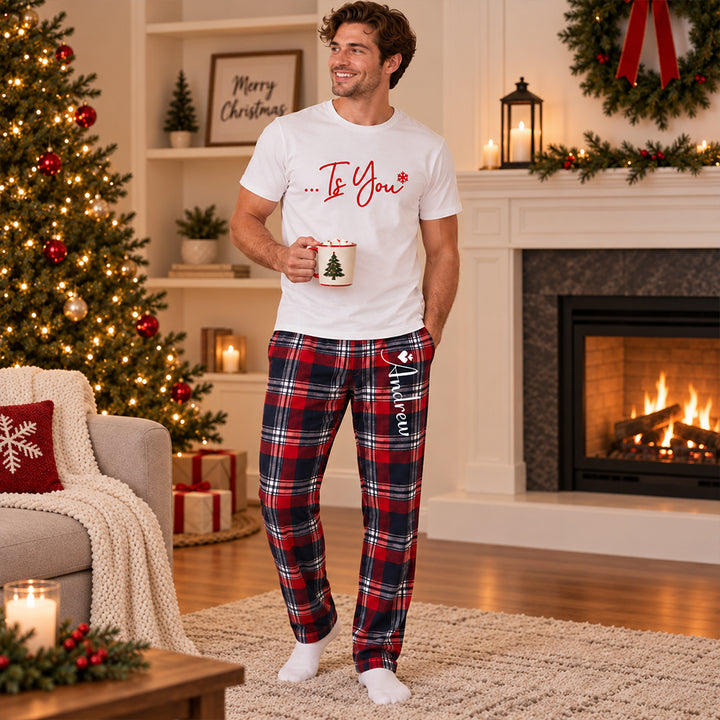 Personalized All I Want for Christmas Couples Pajama Set Custom Matching Holiday Sleepwear with Names Cozy Christmas Gift for Couples