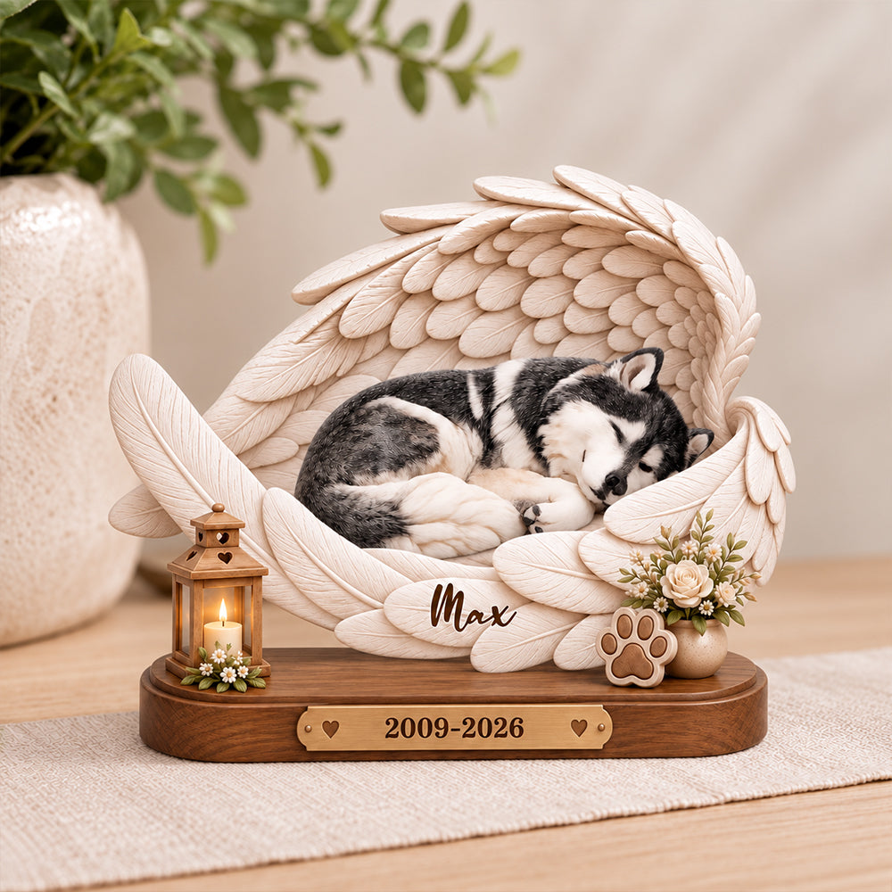 Personalized Angel Wings Paw Print Floral Pet Photo Wooden Plaque with Name and Date Round Pet Memorial Keepsake Gift for Pet Lovers Owners