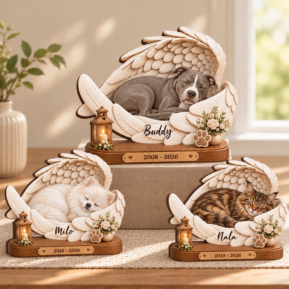 Personalized Angel Wings Paw Print Floral Pet Photo Wooden Plaque with Name and Date Round Pet Memorial Keepsake Gift for Pet Lovers Owners
