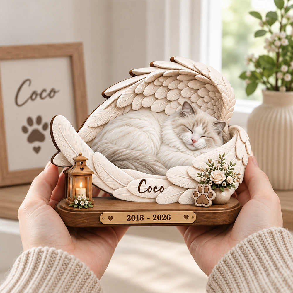 Personalized Angel Wings Paw Print Floral Pet Photo Wooden Plaque with Name and Date Round Pet Memorial Keepsake Gift for Pet Lovers Owners