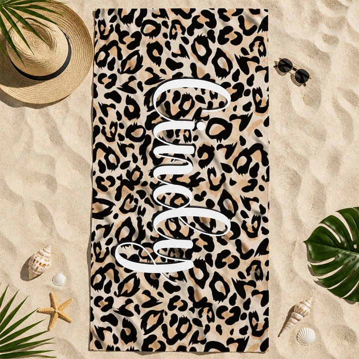 Personalized Animal Print Beach Towel Summer Vacation Gift Custom Name Pool Towel