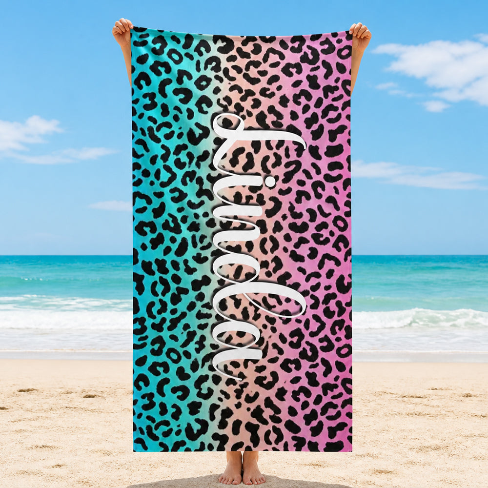 Personalized Animal Print Beach Towel Summer Vacation Gift Custom Name Pool Towel
