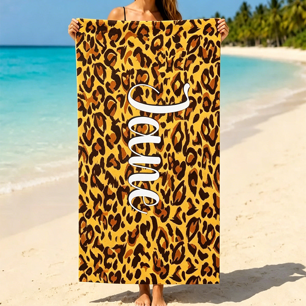 Personalized Animal Print Beach Towel Summer Vacation Gift Custom Name Pool Towel