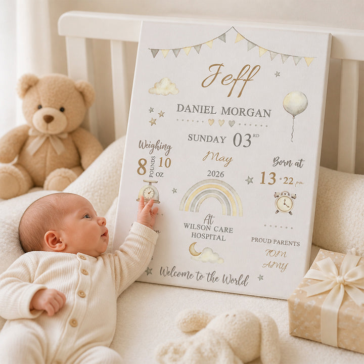Personalized Baby Birth Stats Canvas Print with Newborn Name and Details Wall Art Baby Shower Gift for New Parents