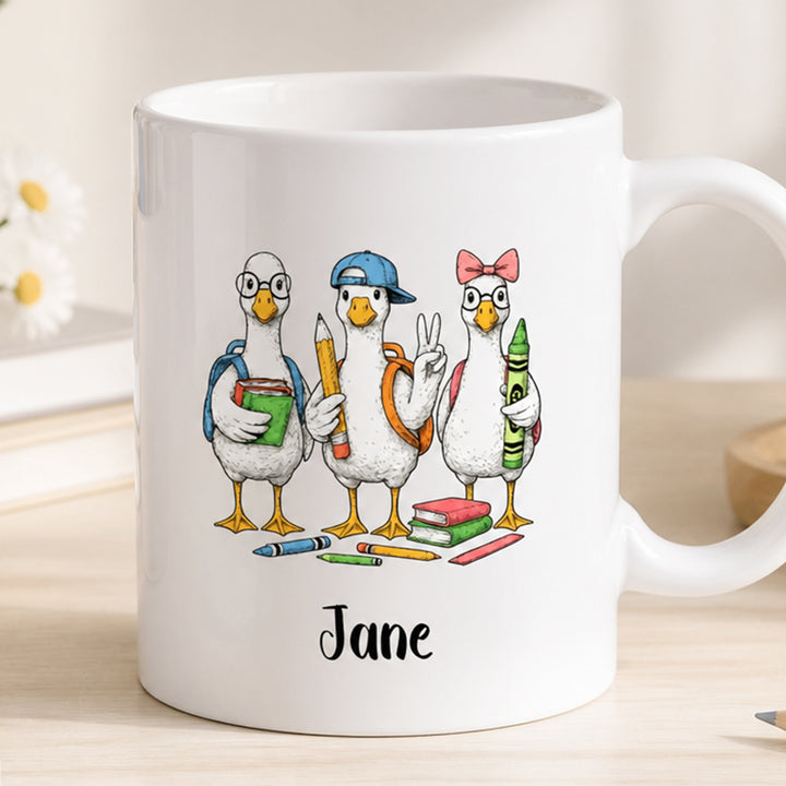 Personalized Back to School Goose Mug 11OZ Ceramic Coffee Cup Thoughtful Classroom Gift for Teachers and Students