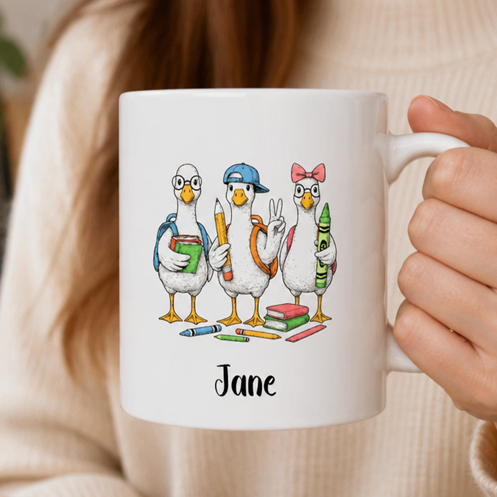 Personalized Back to School Goose Mug 11OZ Ceramic Coffee Cup Thoughtful Classroom Gift for Teachers and Students