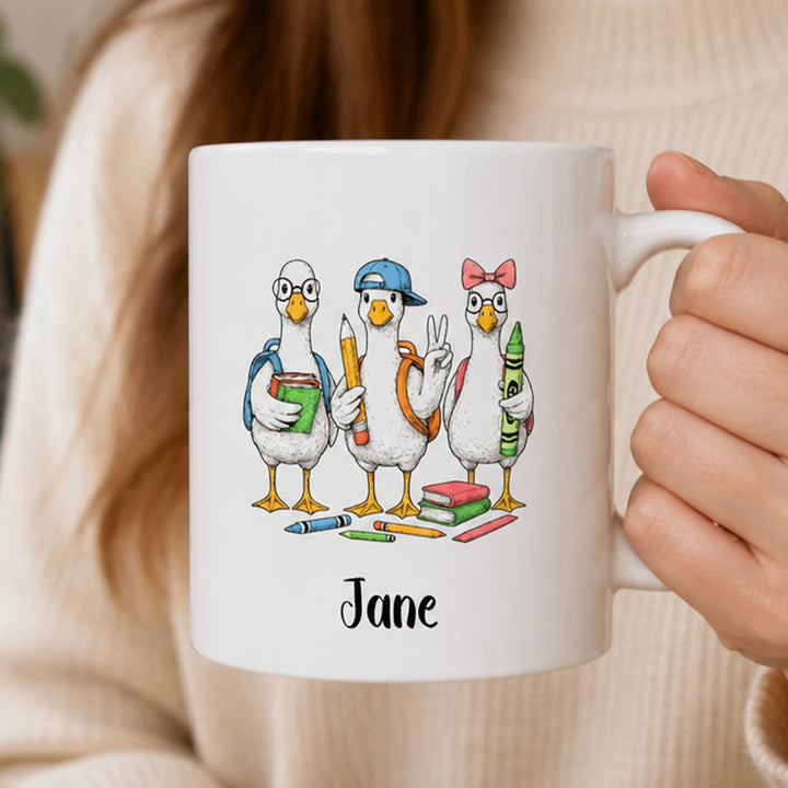 Personalized Back to School Goose Mug 11OZ Ceramic Coffee Cup Thoughtful Classroom Gift for Teachers and Students