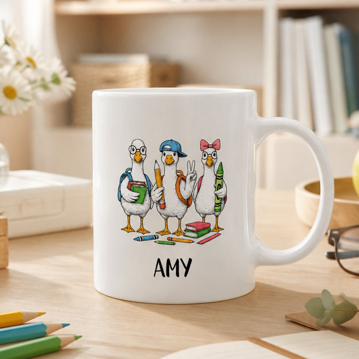 Personalized Back to School Goose Mug 11OZ Ceramic Coffee Cup Thoughtful Classroom Gift for Teachers and Students