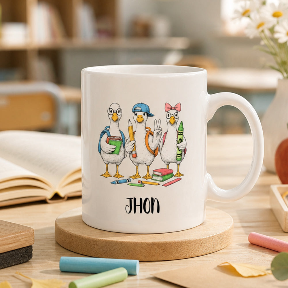 Personalized Back to School Goose Mug 11OZ Ceramic Coffee Cup Thoughtful Classroom Gift for Teachers and Students