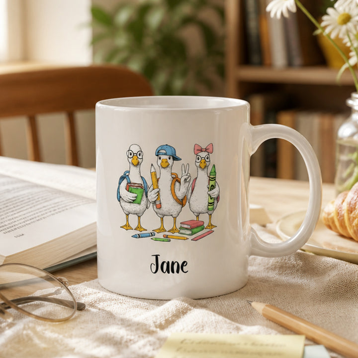 Personalized Back to School Goose Mug 11OZ Ceramic Coffee Cup Thoughtful Classroom Gift for Teachers and Students