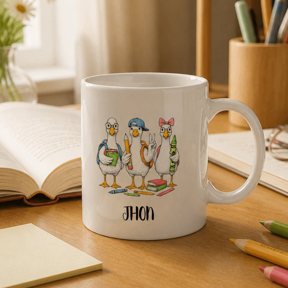 Personalized Back to School Goose Mug 11OZ Ceramic Coffee Cup Thoughtful Classroom Gift for Teachers and Students