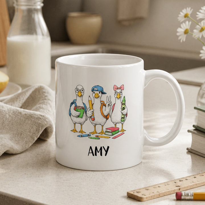 Personalized Back to School Goose Mug 11OZ Ceramic Coffee Cup Thoughtful Classroom Gift for Teachers and Students