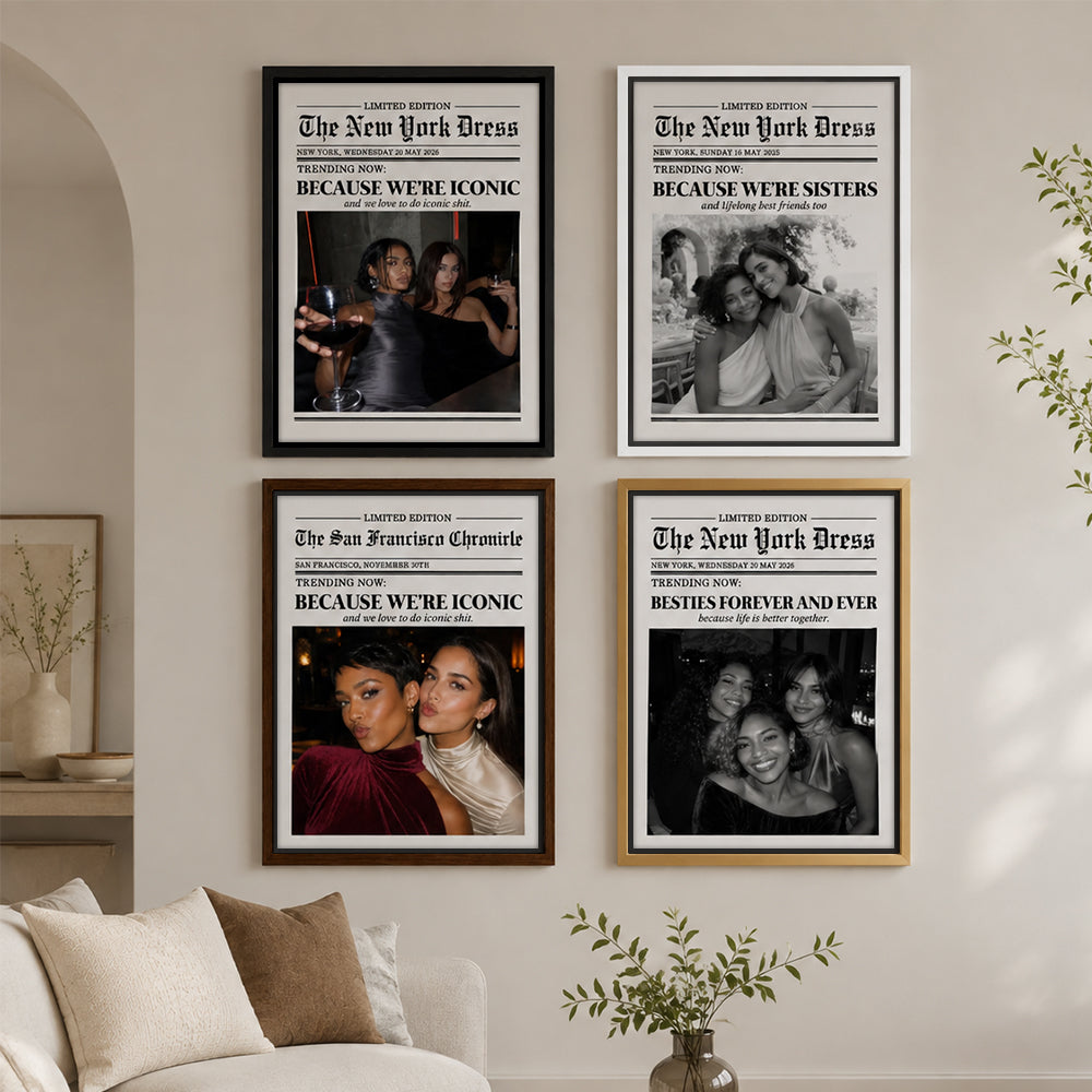 Personalized Best Friend Newspaper Canvas Print Custom Photo with Text Trendy Newspaper Artwork Wall Decor Gift for Friends Birthday Keepsake