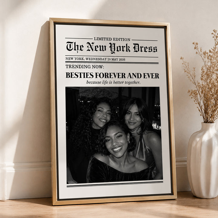 Personalized Best Friend Newspaper Canvas Print Custom Photo with Text Trendy Newspaper Artwork Wall Decor Gift for Friends Birthday Keepsake