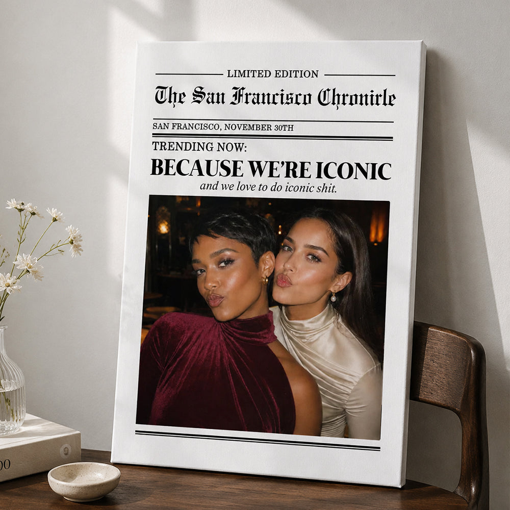 Personalized Best Friend Newspaper Canvas Print Custom Photo with Text Trendy Newspaper Artwork Wall Decor Gift for Friends Birthday Keepsake