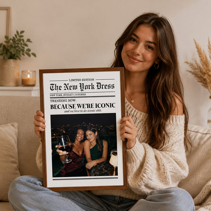 Personalized Best Friend Newspaper Canvas Print Custom Photo with Text Trendy Newspaper Artwork Wall Decor Gift for Friends Birthday Keepsake