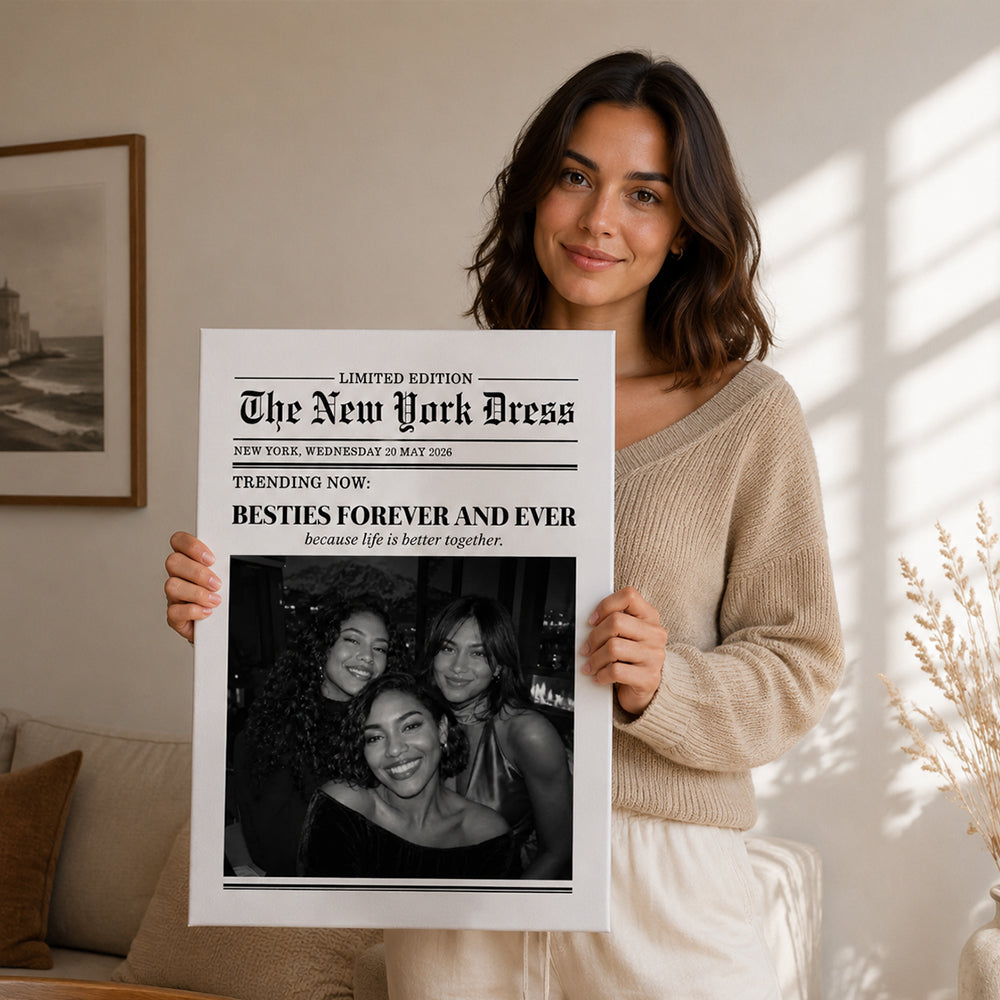 Personalized Best Friend Newspaper Canvas Print Custom Photo with Text Trendy Newspaper Artwork Wall Decor Gift for Friends Birthday Keepsake