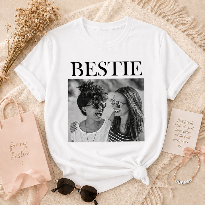 Personalized Bestie Photo Vintage Comfort T-Shirt Custom Gift for Best Friends and Female Friends