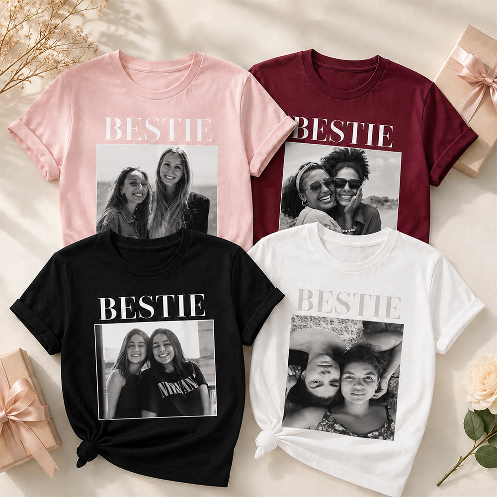 Personalized Bestie Photo Vintage Comfort T-Shirt Custom Gift for Best Friends and Female Friends