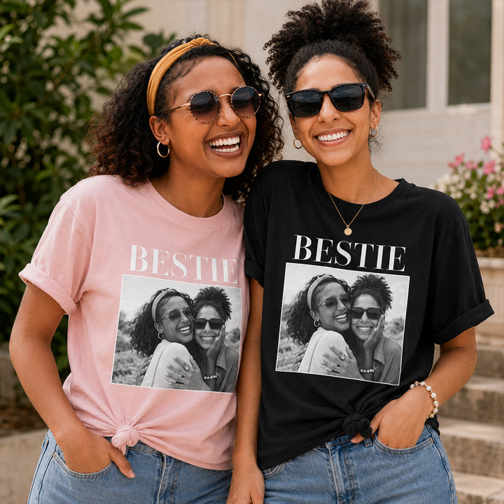 Personalized Bestie Photo Vintage Comfort T-Shirt Custom Gift for Best Friends and Female Friends