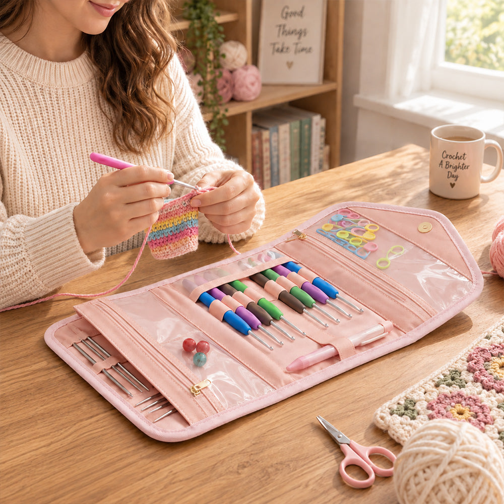 Personalized Birth Flower Crochet Hook Organizer with Name Knitting Storage Case Birthday Gift for Crochet Lovers