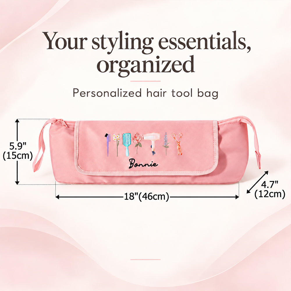 Personalized Birth Flower Hair Tools Travel Bag Custom Name Hair Dryer Curling Iron Organizer Travel Case Gift For Her
