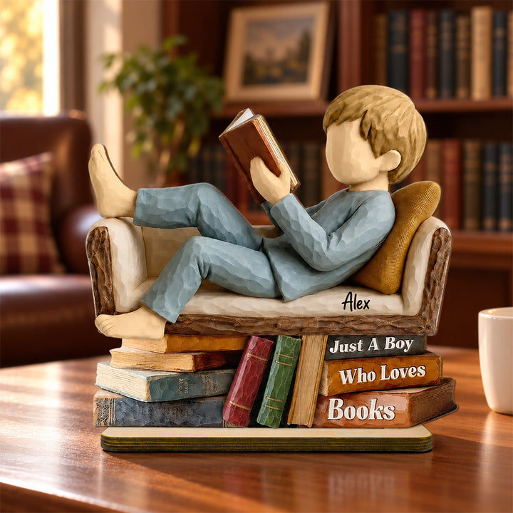 Personalized Book Lover Standing Wooden Plaque with Name Reading on Sofa Desk Decor Birthday Gift for Librarians Readers