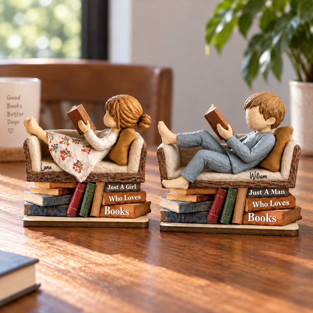 Personalized Book Lover Standing Wooden Plaque with Name Reading on Sofa Desk Decor Birthday Gift for Librarians Readers
