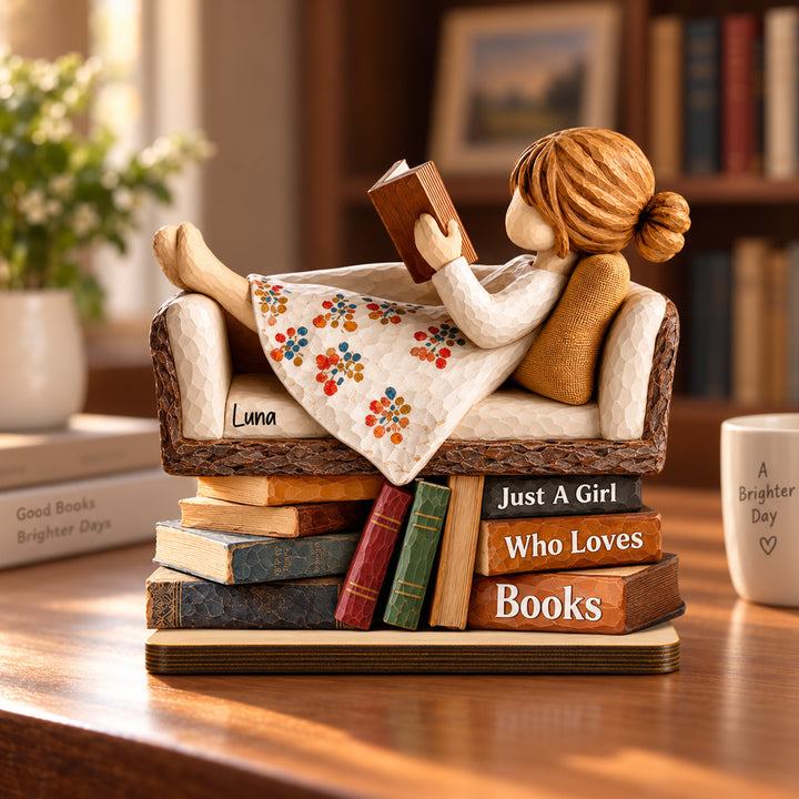 Personalized Book Lover Standing Wooden Plaque with Name Reading on Sofa Desk Decor Birthday Gift for Librarians Readers