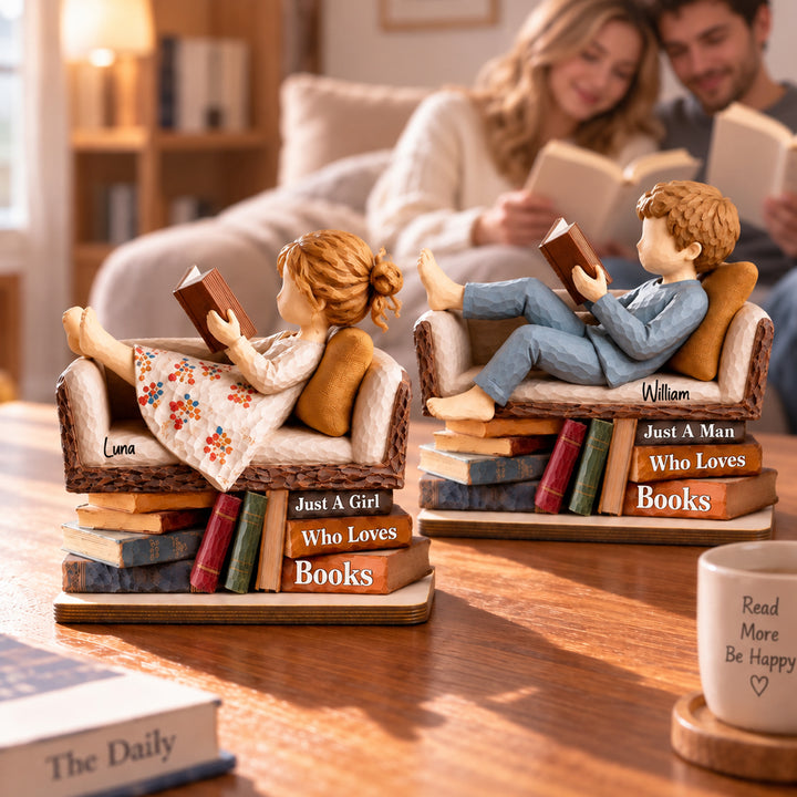 Personalized Book Lover Standing Wooden Plaque with Name Reading on Sofa Desk Decor Birthday Gift for Librarians Readers