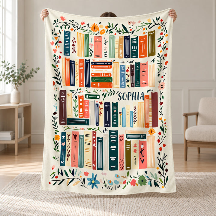 Personalized Book Reading Throw Blanket Custom Cozy Library Blanket with Name Birthday Christmas Gift for Book Lovers and Readers
