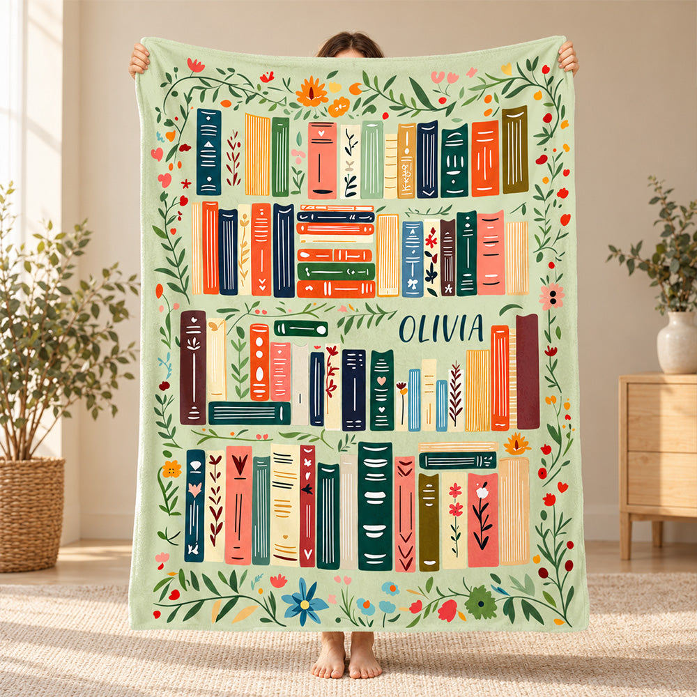 Personalized Book Reading Throw Blanket Custom Cozy Library Blanket with Name Birthday Christmas Gift for Book Lovers and Readers
