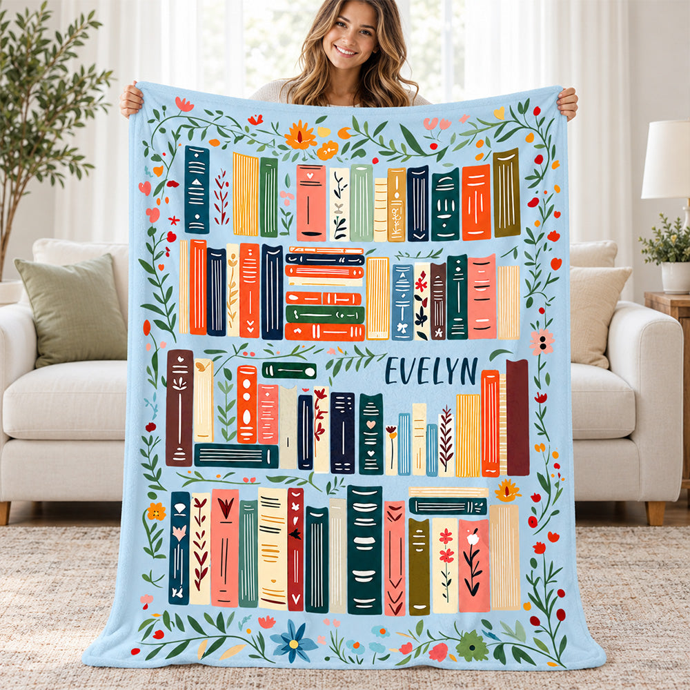 Personalized Book Reading Throw Blanket Custom Cozy Library Blanket with Name Birthday Christmas Gift for Book Lovers and Readers