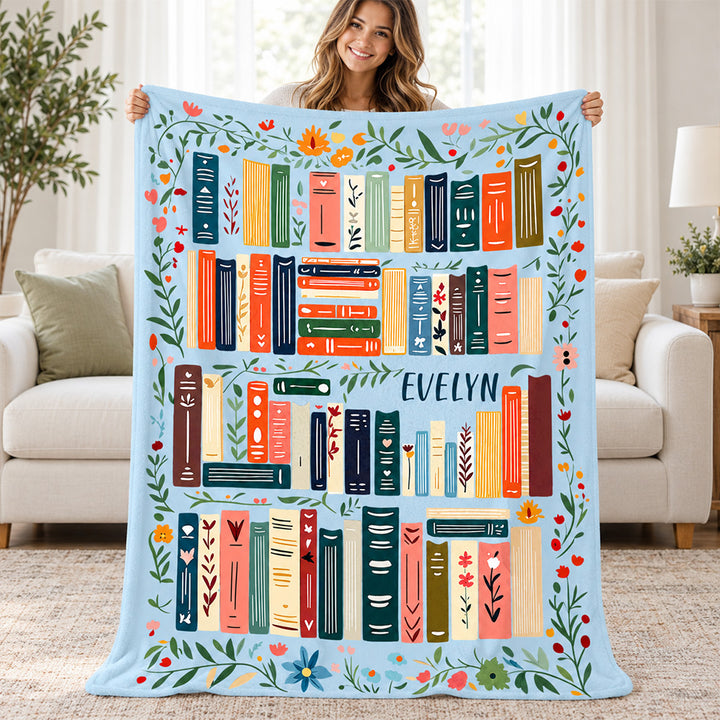 Personalized Book Reading Throw Blanket Custom Cozy Library Blanket with Name Birthday Christmas Gift for Book Lovers and Readers